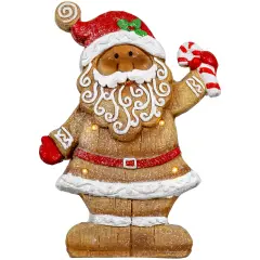 Northlight LED Lighted Gingerbread Santa with Candy Cane Christmas Figure - 15" Brown