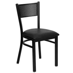 Emma and Oliver Grid Back Metal Restaurant Dining Chair BlackVYL/BlackMetal