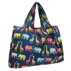 Wrapables Large Foldable Tote Nylon Reusable Grocery Bag Elephants & Giraffes