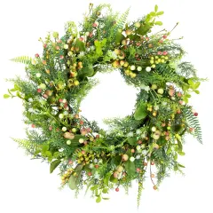 Northlight Berry and Crabapple Fern Foliage Spring Wreath - 22" Green