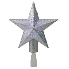 Kurt Adler 9" LED Lighted Sliver Glitter Star Christmas Tree Topper - Multi Lights Silver