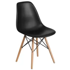 Merrick Lane Elton Series Polypropylene Accent Chair with Metal Braced Wooden Legs Black