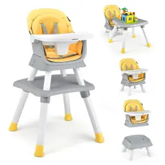 Babyjoy 8-in-1 Baby High Chair Convertible Dining Booster Seat withRemovable Tray Grey/Pink/Yellowith Strip/Black