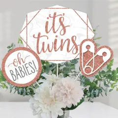 Big Dot of Happiness It's Twin Girls - Pink and Rose Gold Twins Baby Shower Centerpiece Sticks - Table Toppers - Set of 15