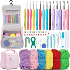 54 Pcs Crochet Needles Set, Crochet Hooks Kit with Storage Case, Ergonomic Knitting Needles Blunt Needles Stitch Marker DIY Hand Knitting Craft Art Tools for Beginners Multicolor01