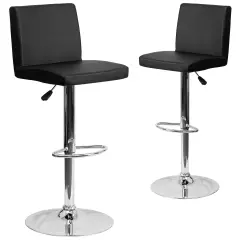 Emma and Oliver 2 Pack Contemporary Vinyl Adjustable Height Barstool with Panel Back and Chrome Base Black