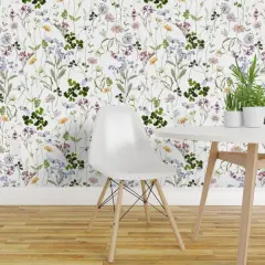 Pre-Pasted Wallpaper 2FT Wide Cottagecore Botanical Garden Hand Painted Watercolor Floral Summer Spring Custom Pre-pasted Wallpaper by Spoonflower
