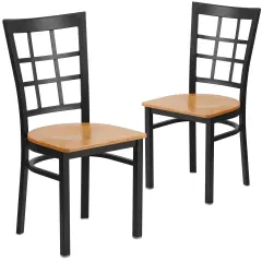 Emma and Oliver 2 Pack Window Back Metal Restaurant Chair Natural/BlackMetal