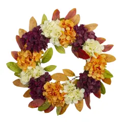 Northlight Hydrangeas and Leaves Twig Artificial Floral Wreath, Orange 20-Inch