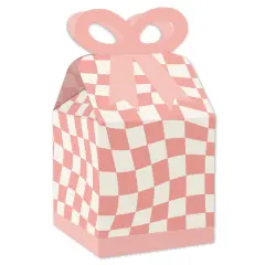 Big Dot of Happiness Pink Checkered Party - Square Favor Gift Boxes - Bow Boxes - Set of 12