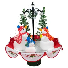 Northlight 30" Musical Lighted Snowing Snowman Family in Umbrella Base Christmas Decoration Red
