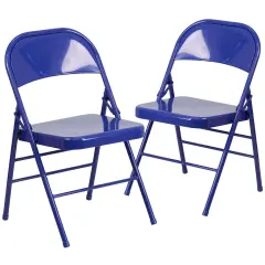Emma and Oliver 2 Pack Home & Office Colorful Metal Folding Chair Teen and Event Seating Cobalt Blue