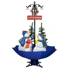 Northlight Lighted Musical Snowing Let it Snow Snowmen in Umbrella Base Christmas Decoration - 5.5' Red