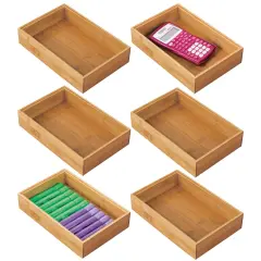 mDesign Wooden Bamboo Office Drawer Organizer Box Tray