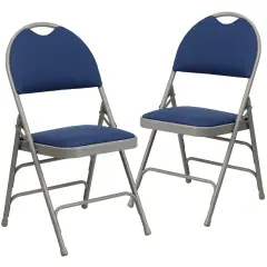 Emma and Oliver 2 Pack Home & Office Easy-Carry Party Events Padded Folding Chair NavyFabric/GrayFrame