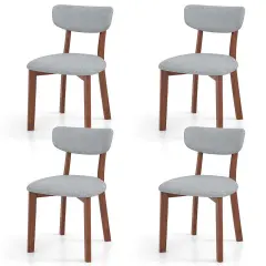 Costway Upholstered Dining Chairs Set of 4 with Solid Rubber Wood Frame, Curved Backrest Brown/Grey