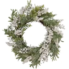 Northlight Artificial Christmas Wreath with Frosted Foliage and Berries, 20-Inch, Unlit Green