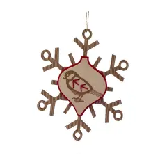 Melrose 7" Country Cabin Rustic Embroidered Craft Snowflake with Bird Stamp Christmas Ornament Brown