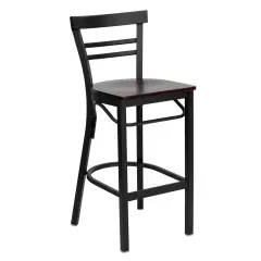 Emma and Oliver Two-Slat Ladder Back Metal Restaurant Dining Barstool Mahogany/BlackMetal