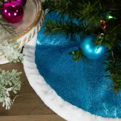 Northlight 20" Blue Glittered Mini Christmas Tree Skirt with Fur Trim