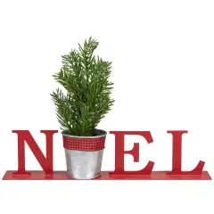 Northlight Potted Faux Pine in Metal "NOEL" Planter Christmas Decoration - 13" - Red