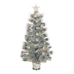 Northlight 3' Pre-Lit Silver Fiber Optic Artificial Christmas Tree, Warm White Lights
