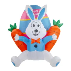 Northlight Inflatable LED Lighted Easter Bunny with Carrots Outdoor Decoration - 4' Orange