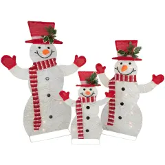 Northlight Set of 3 LED Lighted Family of Snowmen Outdoor Christmas Decoration Red