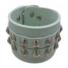 Gray Leather 2 Row Cone Spiked Wristband Wrist Band