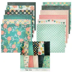 Wrapables 6x6 Decorative Single-Sided Scrapbook Paper for Arts & Crafts Projects, Scrapbooking, Card-Making Green Hearts