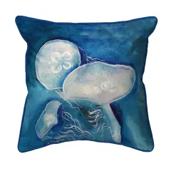 Betsy Drake Blue Jellyfish Extra Large 22 X 22 Indoor / Outdoor Pillow