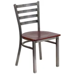 Emma and Oliver Clear Coated Ladder Back Metal Restaurant Dining Chair Mahogany/ClearCoated