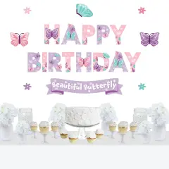 Big Dot of Happiness Beautiful Butterfly - Peel and Stick Floral Birthday Party Decoration - Wall Decals Backdrop