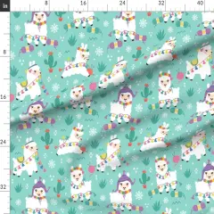 Various Fabrics by the Yard or Fat Quarter Kawaii Llamas Whimsical Colorful Cute Baby Aqua Teal Custom Printed Fabric by Spoonflower