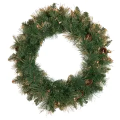 Northlight Pre-Lit Yorkshire Pine Artificial Christmas Wreath, 24-Inch, Clear Lights Green
