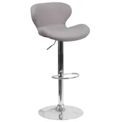 Merrick Lane Quincy Adjustable Height Barstool Contemporary Bar Height Stool with Curved Back and Metal Base with Footrest Gray Fabric