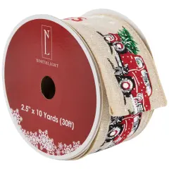Northlight Farm Fresh Trees Burlap Style Wired Craft Christmas Ribbon 2.5" x 10 Yards Brown