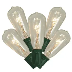 Vickerman 10-Count Clear and Green Transparent ST40 Edison Style Patio Lights, 9 ft Green Wire
