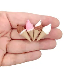 Small Ice Cream Charms, 8pcs, Cute Dipped & Swirl Cones, Pairs for Earrings, Adorabilities