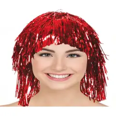 Adult's Red Tinsel Party Wig Costume Accessory