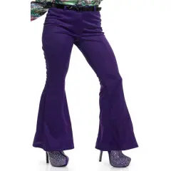 Womens 70s High Waisted Flared Purple Disco Pants