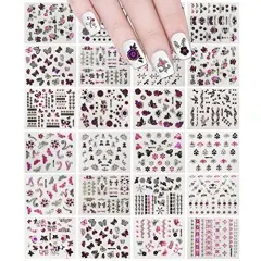 Wrapables 24 Sheets Butterfly with Gold & Silver Trim Nail Stickers Nail Art Set, Silver