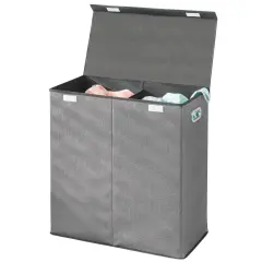mDesign Divided Laundry Hamper Basket with Lid and Handles