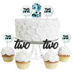 Big Dot of Happiness Two Cool - Boy - Dessert Cupcake Toppers - Blue 2nd Birthday Party Clear Treat Picks - Set of 24