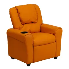 Emma and Oliver Contemporary Kids Recliner with Cup Holder and Headrest Orange Vinyl