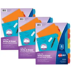 Avery Big Tab Write & Erase Durable Plastic Dividers, 8-Tab Set, Multicolor Brights, 3 Sets (21210)