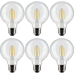 6Pk - Satco 4.5w G25 Globe Filament LED 3000K Medium Base Dimmable - 40w equiv Soft White