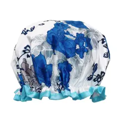 Wrapables Reusable Women's Waterproof Shower Caps for Long Hair Blue Floral