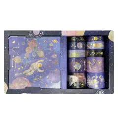 Wrapables Decorative Gold Foil Washi Tape and Sticker Set for Stationery, Diary, Card Making (10 Rolls & 10 Sheets) Space