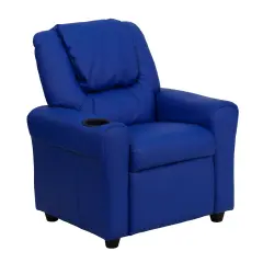 Emma and Oliver Contemporary Kids Recliner with Cup Holder and Headrest Blue Vinyl
